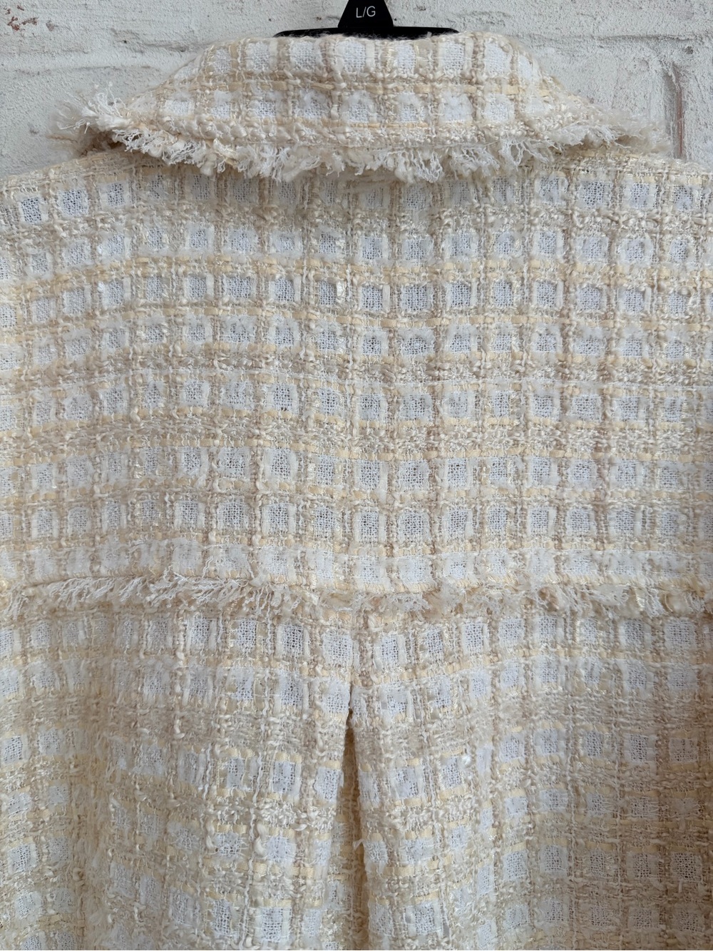 Lulus Take Notes Ivory Plaid Tweed Fringe Shacket Jacket L - Picture 8 of 11